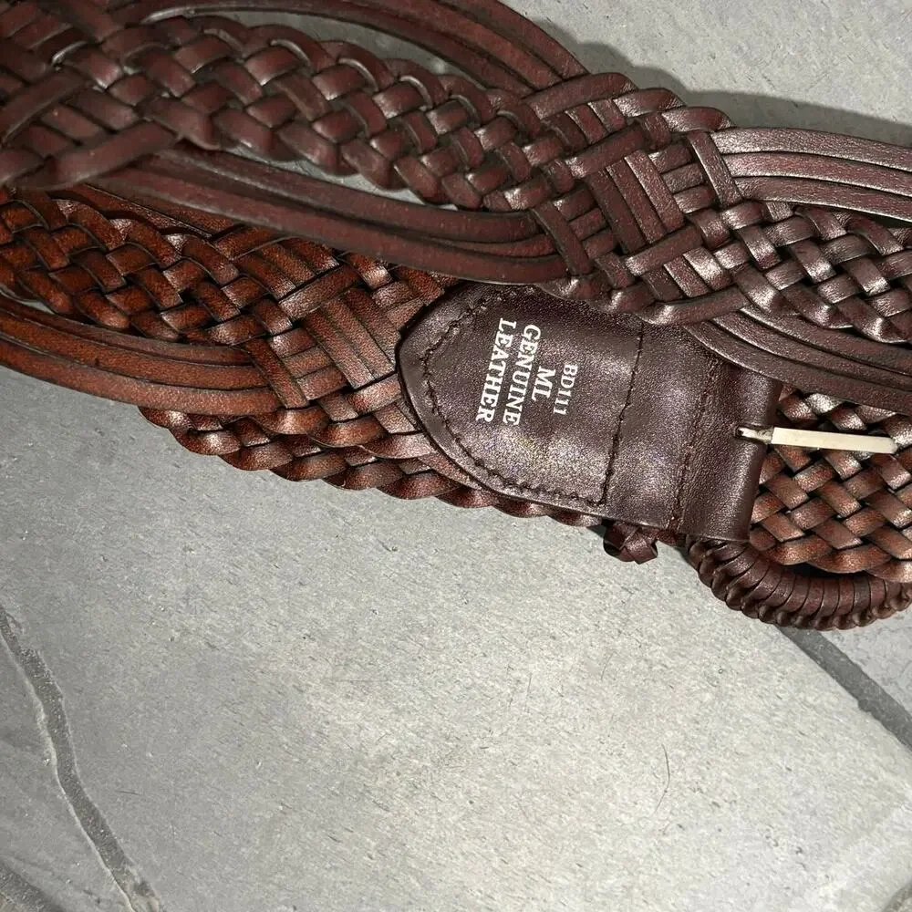 Dark Brown Leather Woven Braided Boho Belt - size Medium/Large